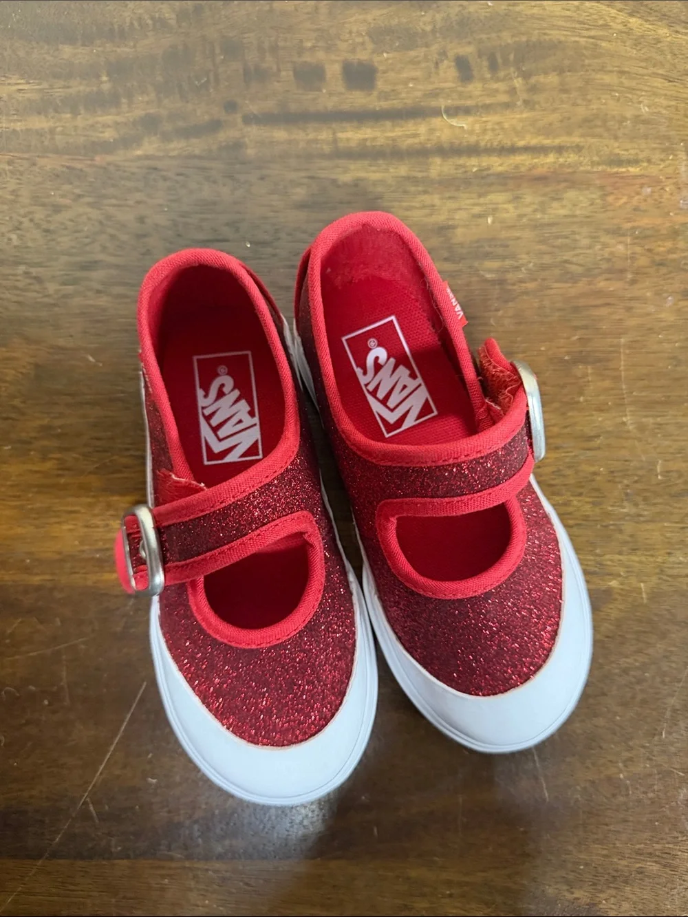 Vans Kids Red Glitter Mary Jane Sneakers with Buckle Strap